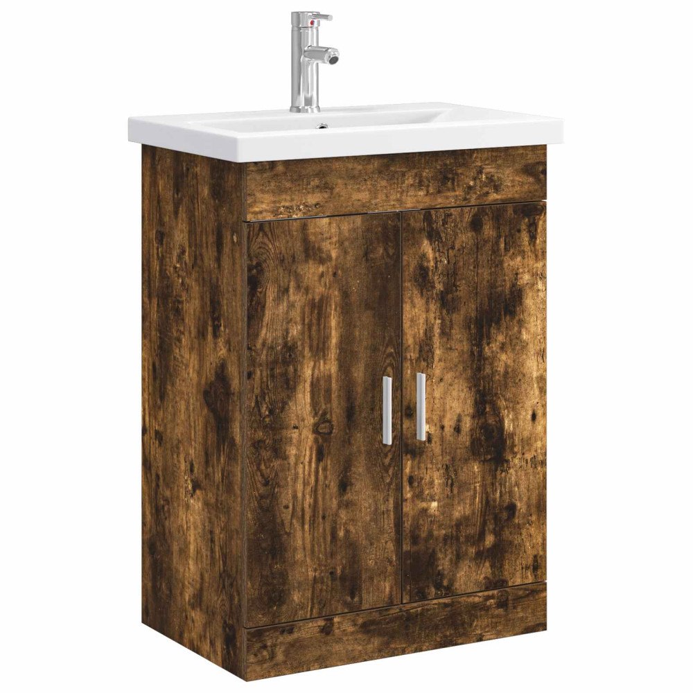 vidaXL Badrumsmöbelset Rökt ek 61 x 40 x 84,5 cm Konstruerat trä