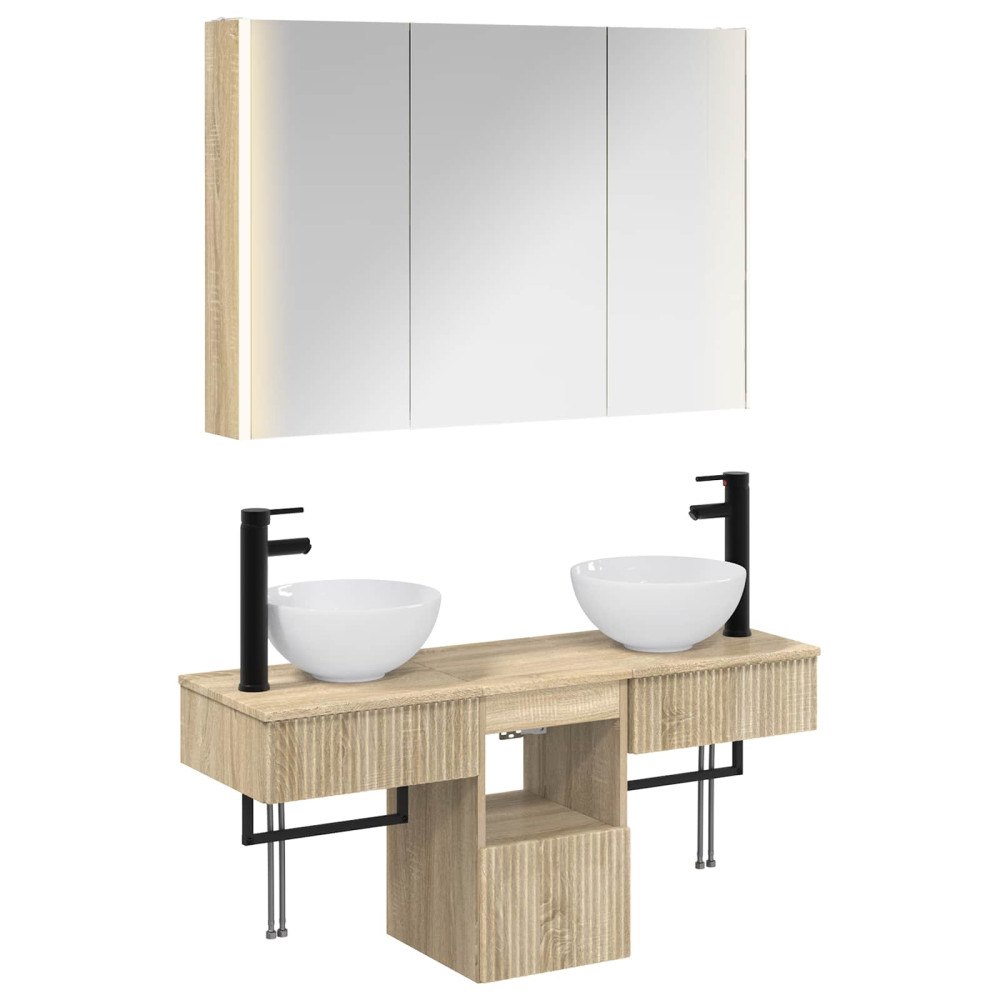 vidaXL Badrumsskåpsset 4 pcs Sonoma-ek 103,5 x 15,5 x 70 cm