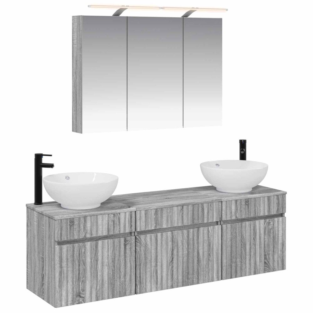 vidaXL Badrumsskåpsset 4 pcs Grå Sonoma 100 x 14,5 x 70 cm