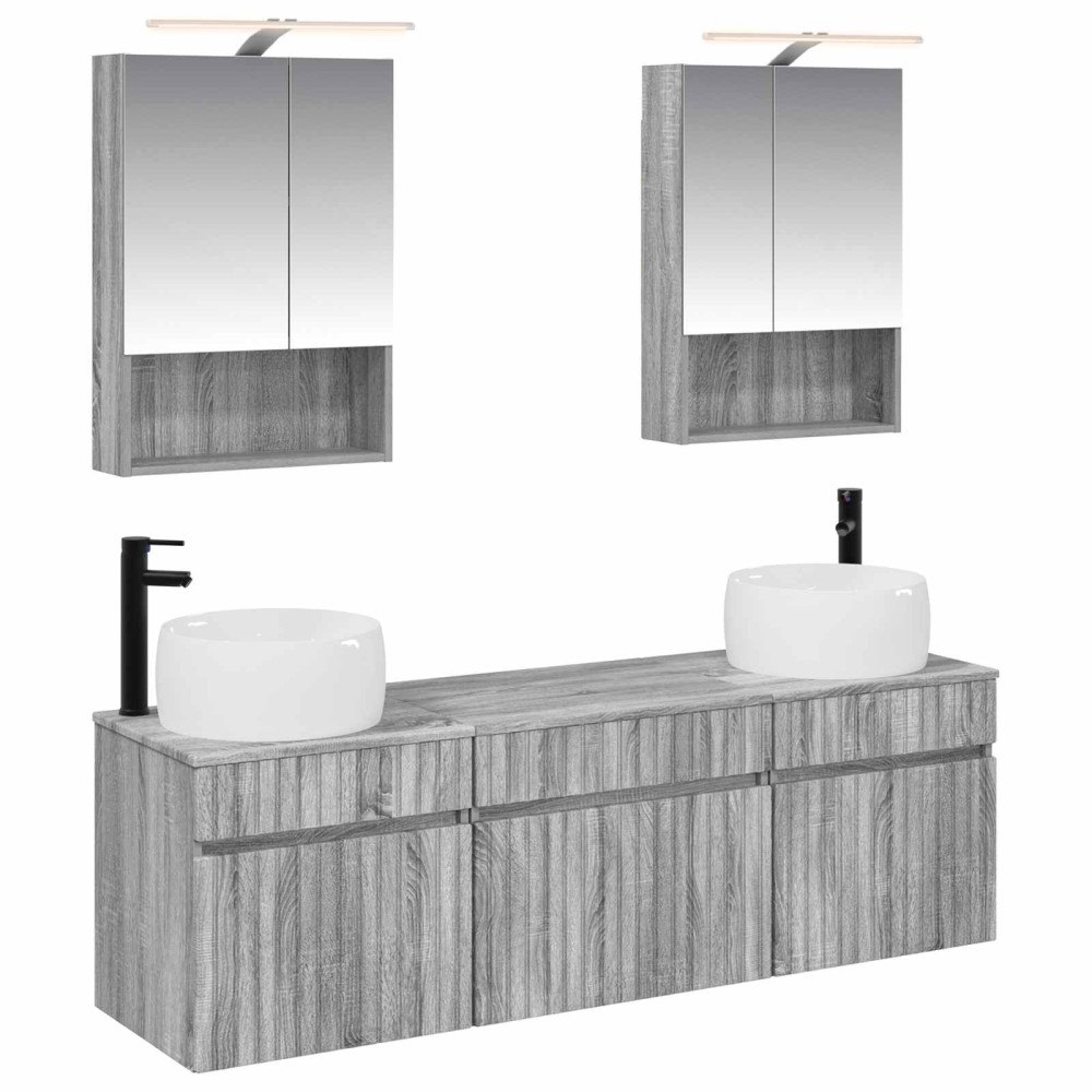 vidaXL Badrumsskåpsset 5 pcs Grå Sonoma 50 x 14,5 x 70 cm
