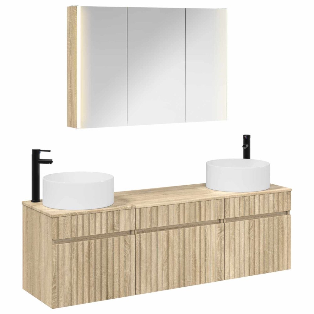 vidaXL Badrumsskåpsset 4 pcs Sonoma-ek 103,5 x 15,5 x 70 cm