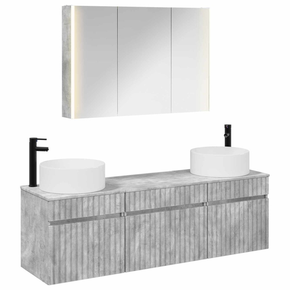vidaXL Badrumsskåpsset 4 pcs Betonggrå 103,5 x 15,5 x 70 cm