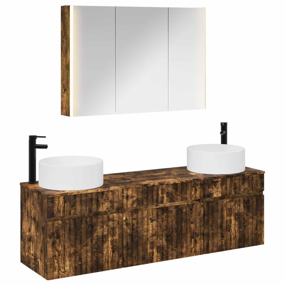 vidaXL Badrumsskåpsset 4 pcs Rökt ek 103,5 x 15,5 x 70 cm