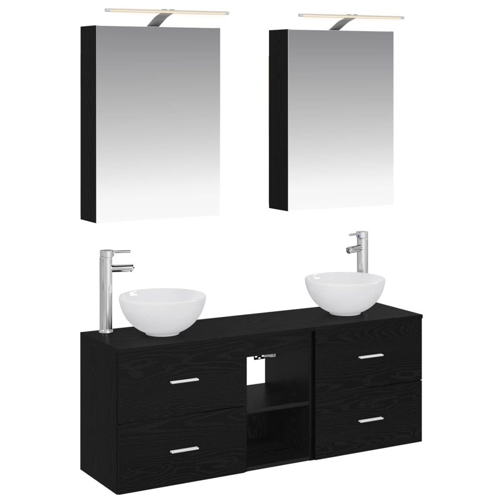 vidaXL Badrumsskåpsset 5 pcs Svart ek 50 x 14,5 x 70 cm