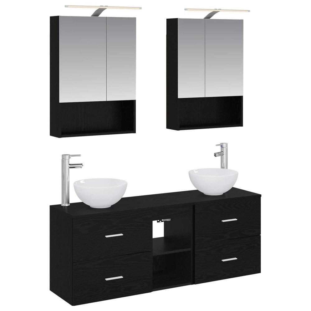 vidaXL Badrumsskåpsset 5 pcs Svart ek 50 x 14,5 x 70 cm
