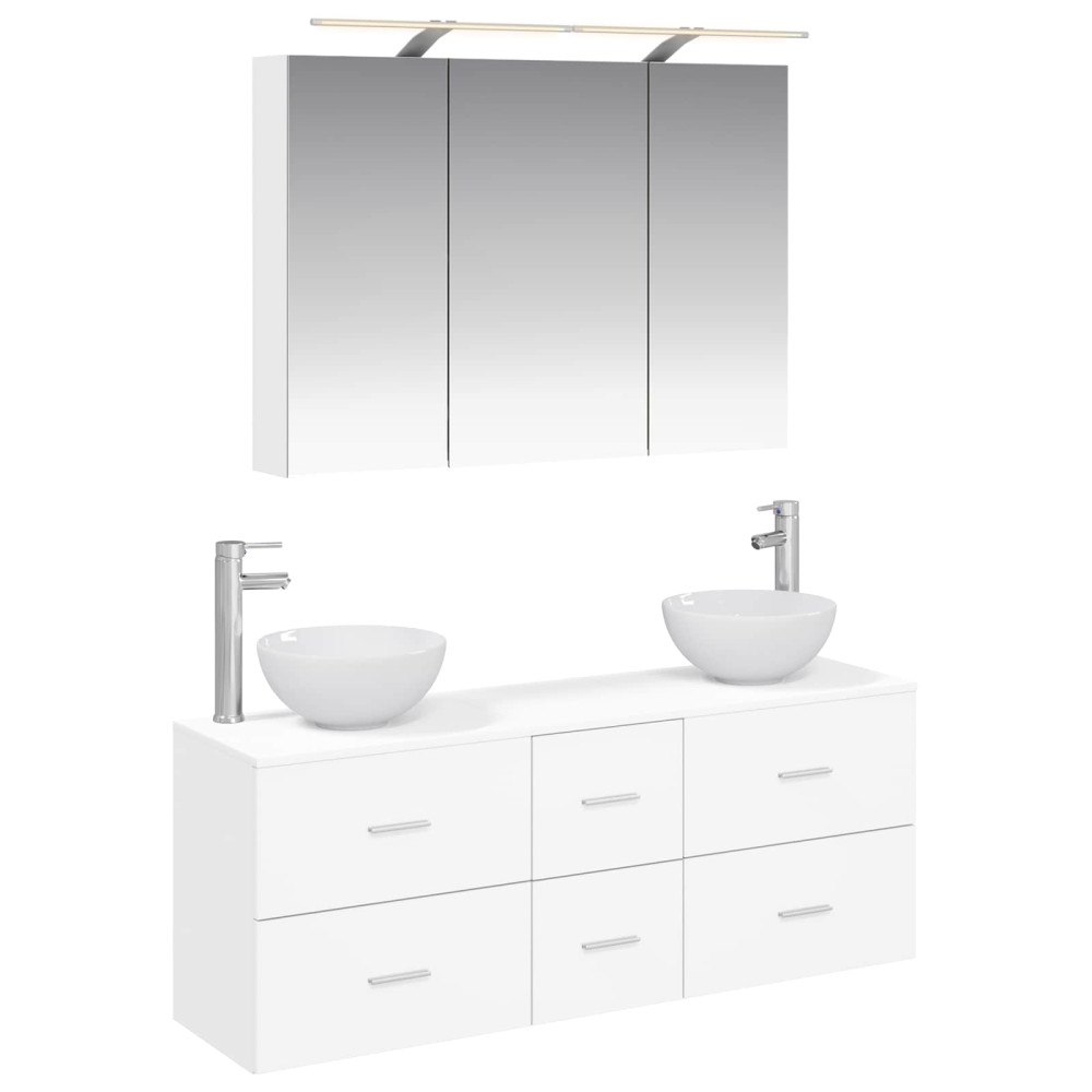 vidaXL Badrumsmöbelset 4 pcs Vit Konstruerat trä och glas