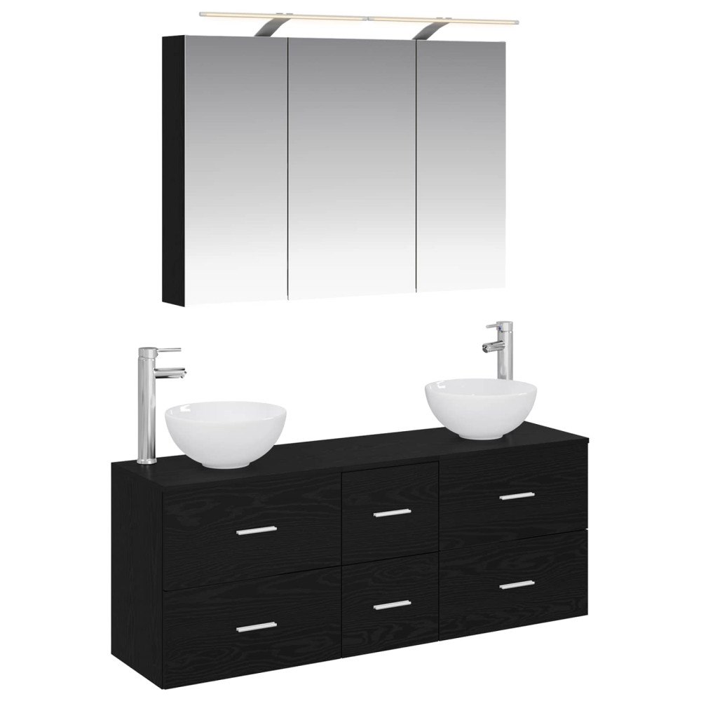 vidaXL Badrumsmöbelset 4 pcs Svart ek Konstruerat trä och glas