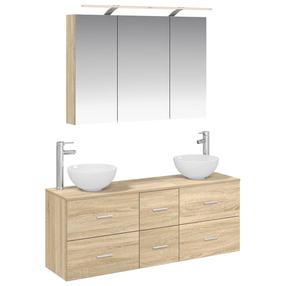 vidaXL Badrumsmöbelset 4 pcs Sonoma-ek Konstruerat trä och glas