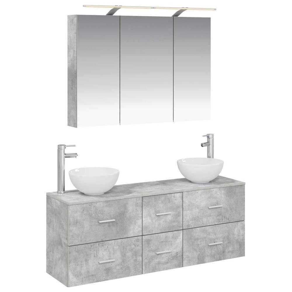 vidaXL Badrumsmöbelset 4 pcs Betonggrå Konstruerat trä och glas