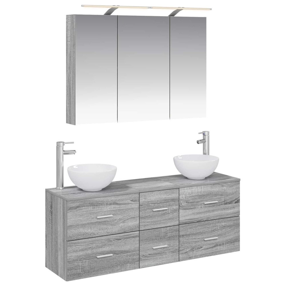 vidaXL Badrumsmöbelset 4 pcs Grå Sonoma Konstruerat trä och glas