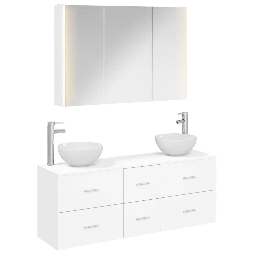 vidaXL Badrumsmöbelset 4 pcs Vit Konstruerat trä och glas
