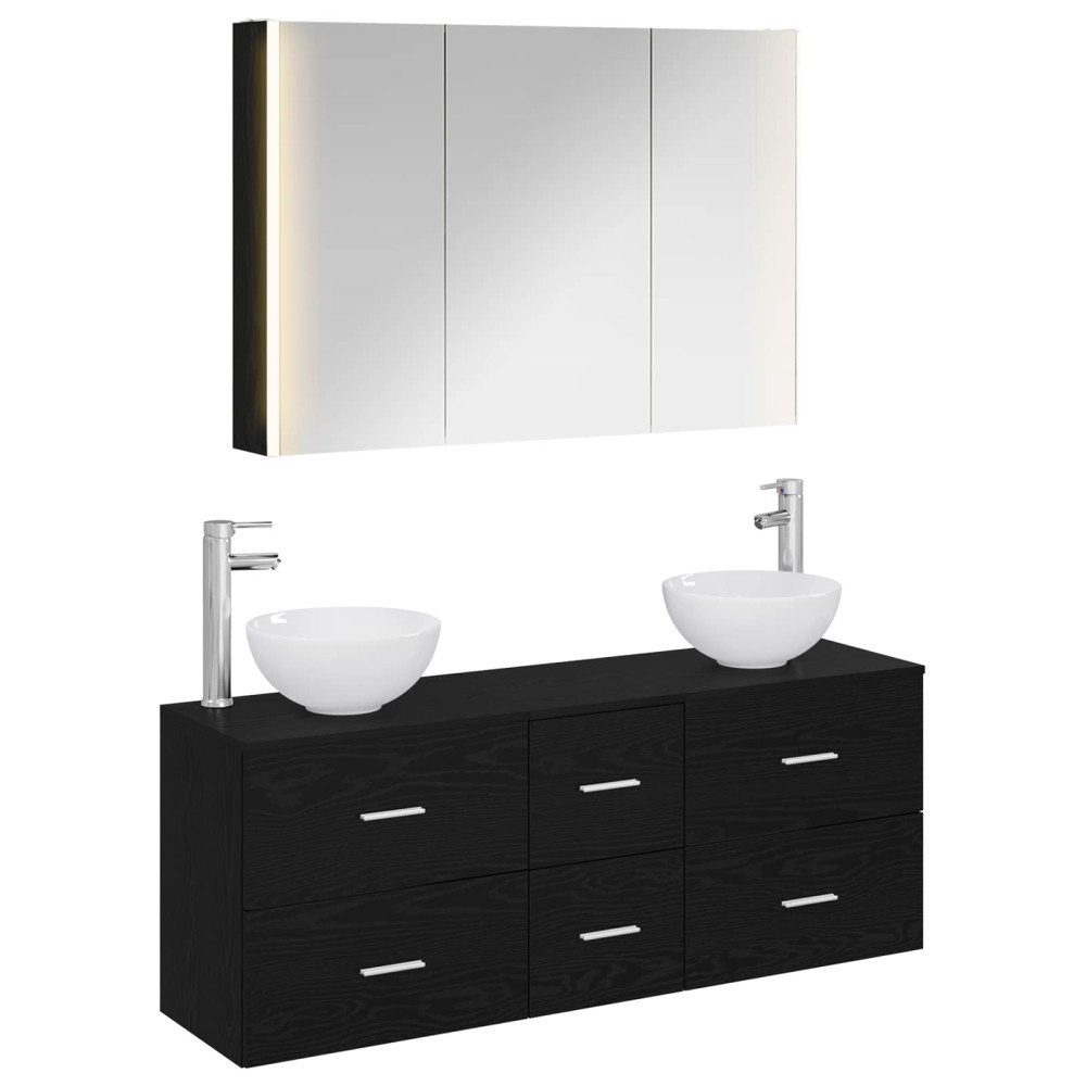 vidaXL Badrumsmöbelset 4 pcs Svart ek Konstruerat trä och glas
