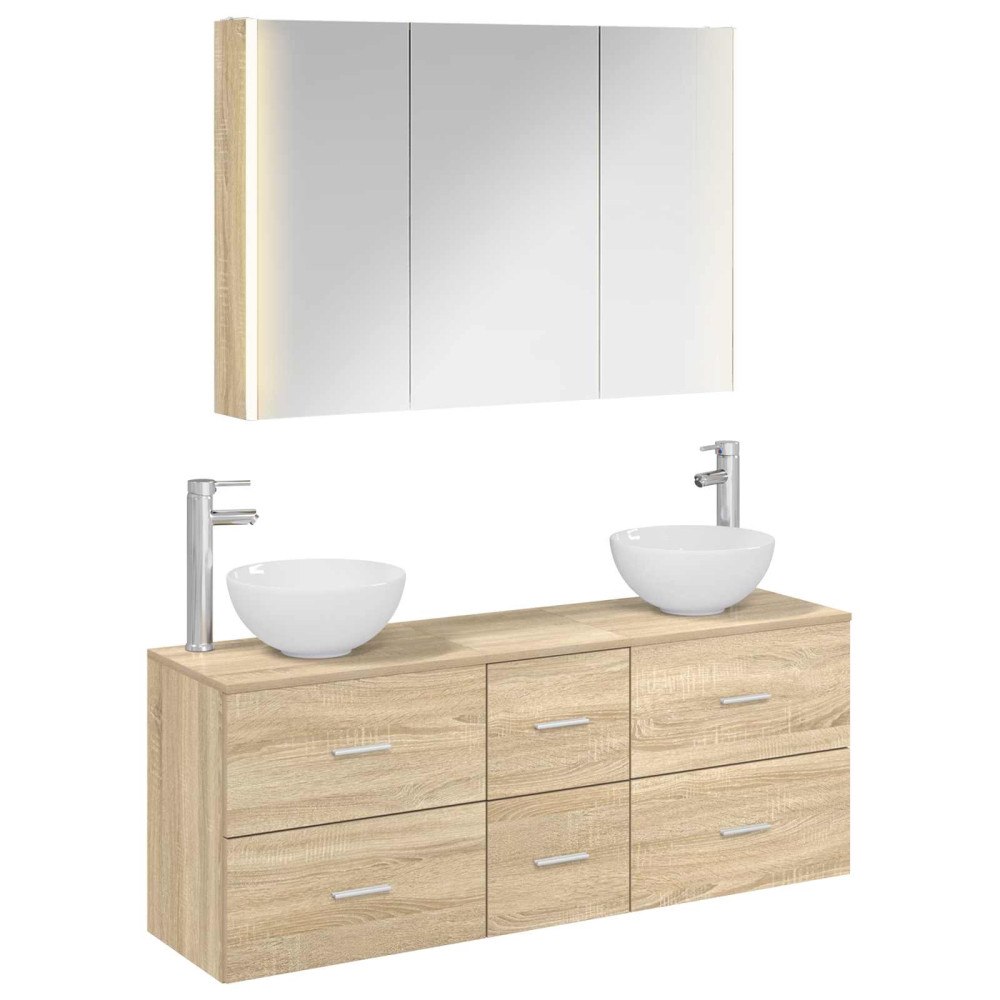 vidaXL Badrumsmöbelset 4 pcs Sonoma-ek Konstruerat trä och glas