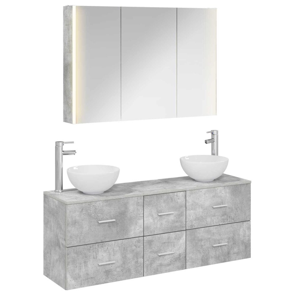 vidaXL Badrumsmöbelset 4 pcs Betonggrå Konstruerat trä och glas