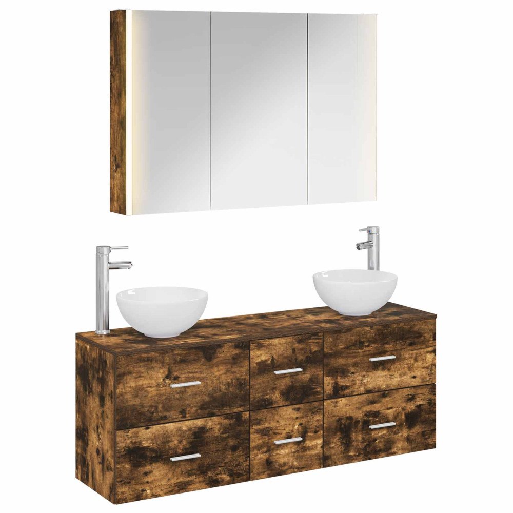 vidaXL Badrumsmöbelset 4 pcs Rökt ek Konstruerat trä och glas