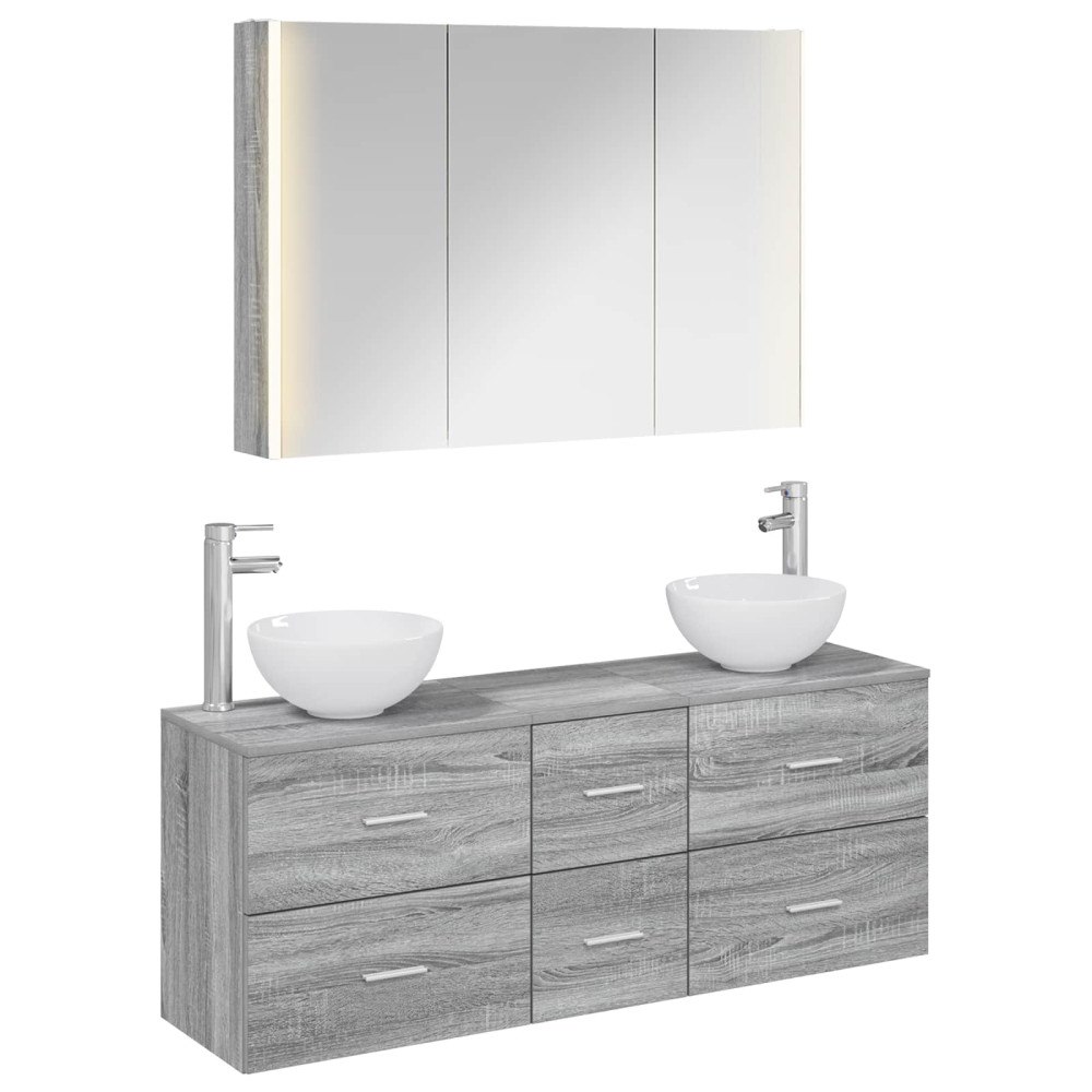 vidaXL Badrumsmöbelset 4 pcs Grå Sonoma Konstruerat trä och glas