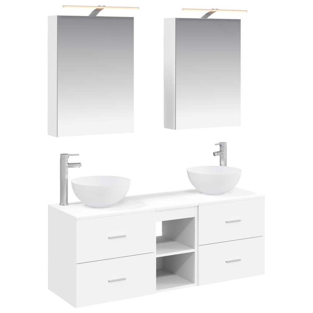 vidaXL Badrumsmöbelset 5 pcs Vit Konstruerat trä och glas