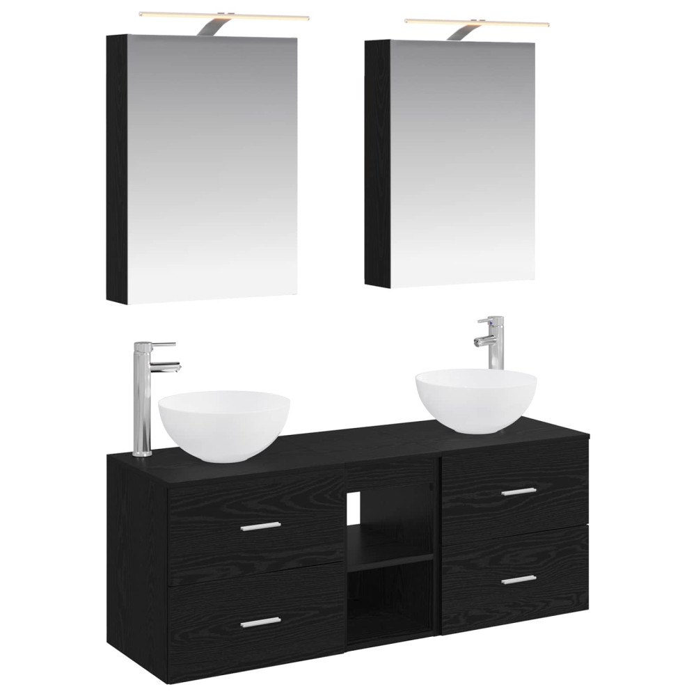 vidaXL Badrumsmöbelset 5 pcs Svart ek Konstruerat trä och glas