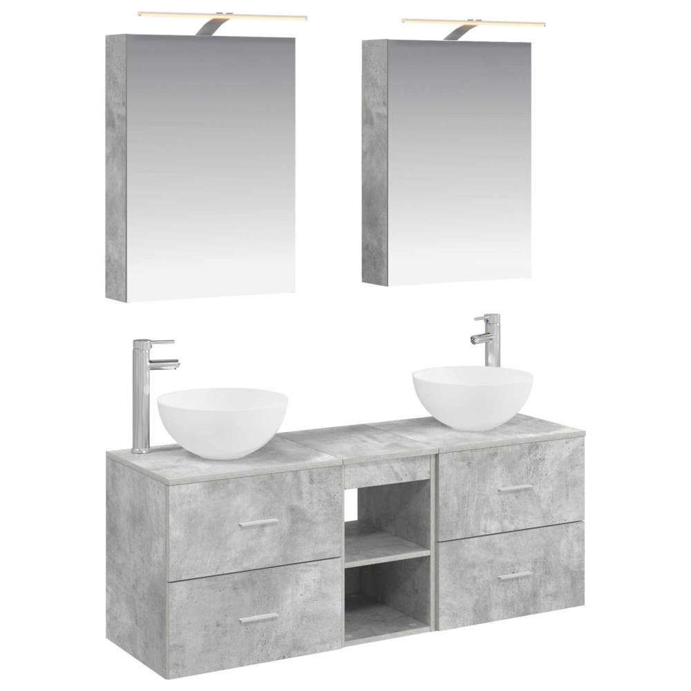 vidaXL Badrumsmöbelset 5 pcs Betonggrå Konstruerat trä och glas