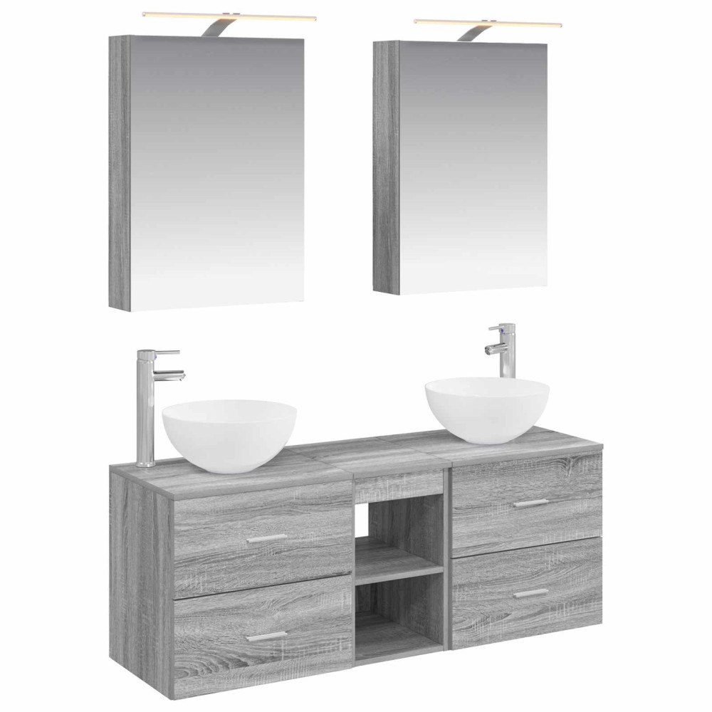 vidaXL Badrumsmöbelset 5 pcs Grå Sonoma Konstruerat trä och glas