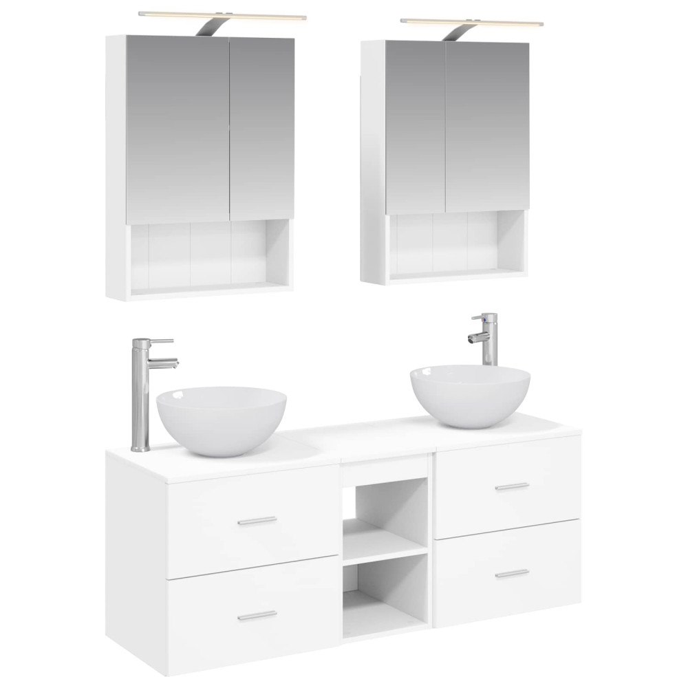 vidaXL Badrumsmöbelset 5 pcs Vit Konstruerat trä och glas