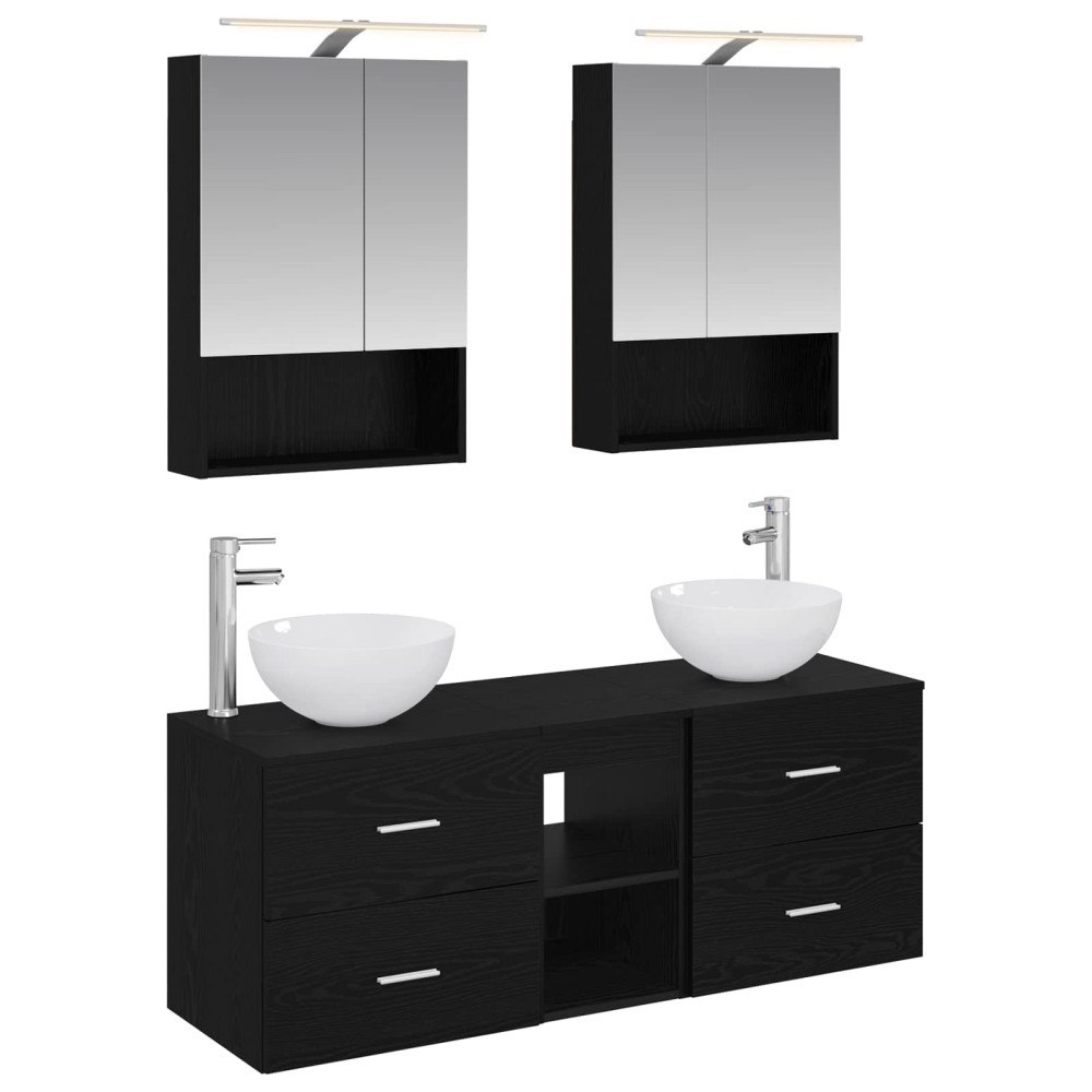 vidaXL Badrumsmöbelset 5 pcs Svart ek Konstruerat trä och glas