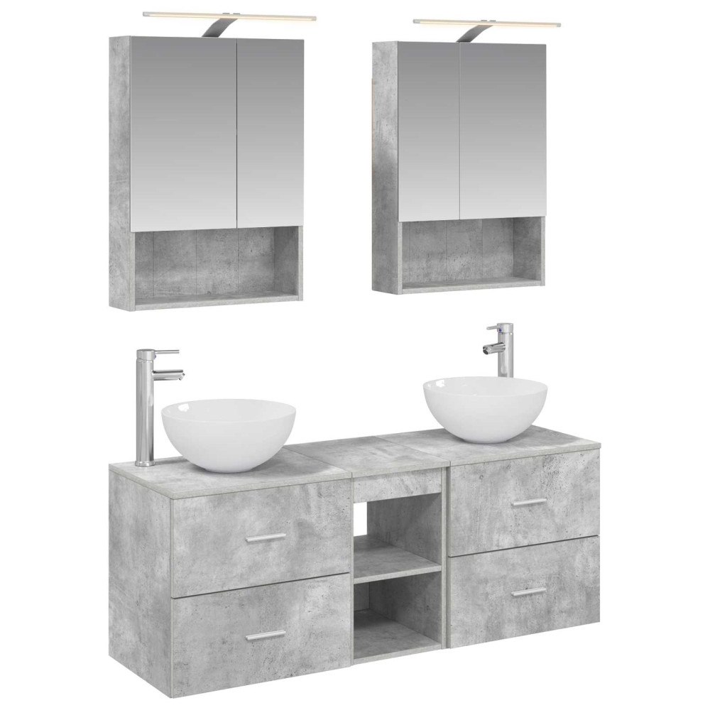 vidaXL Badrumsmöbelset 5 pcs Betonggrå Konstruerat trä och glas