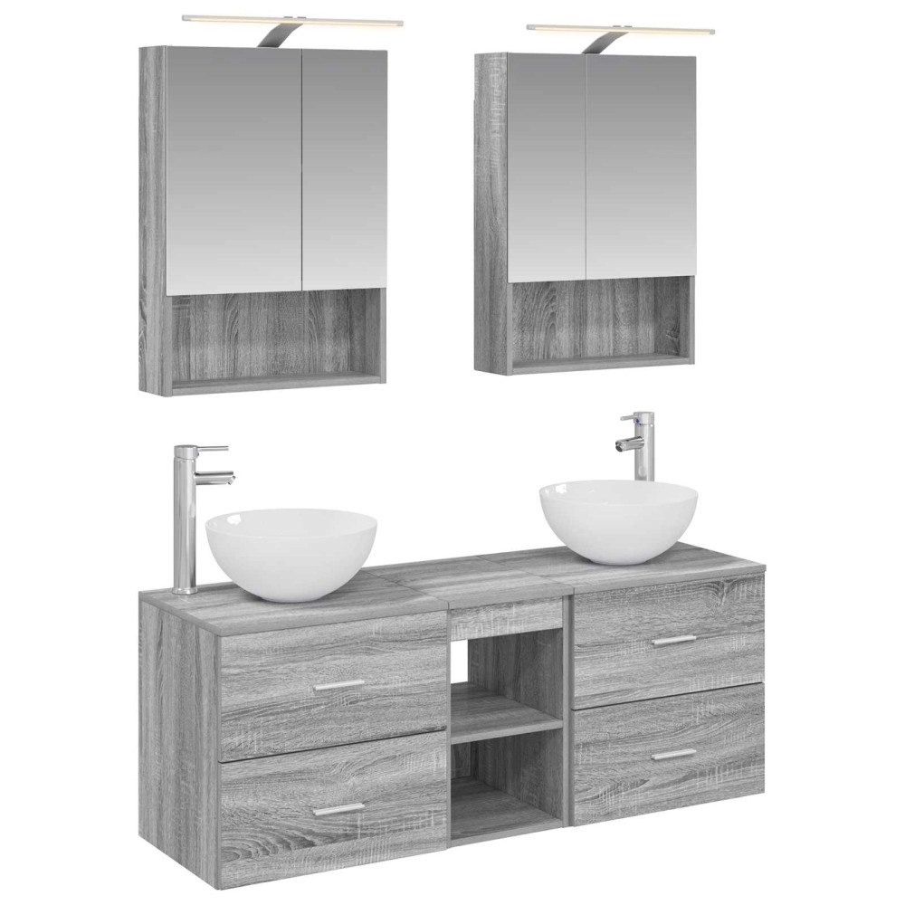vidaXL Badrumsmöbelset 5 pcs Grå Sonoma Konstruerat trä och glas