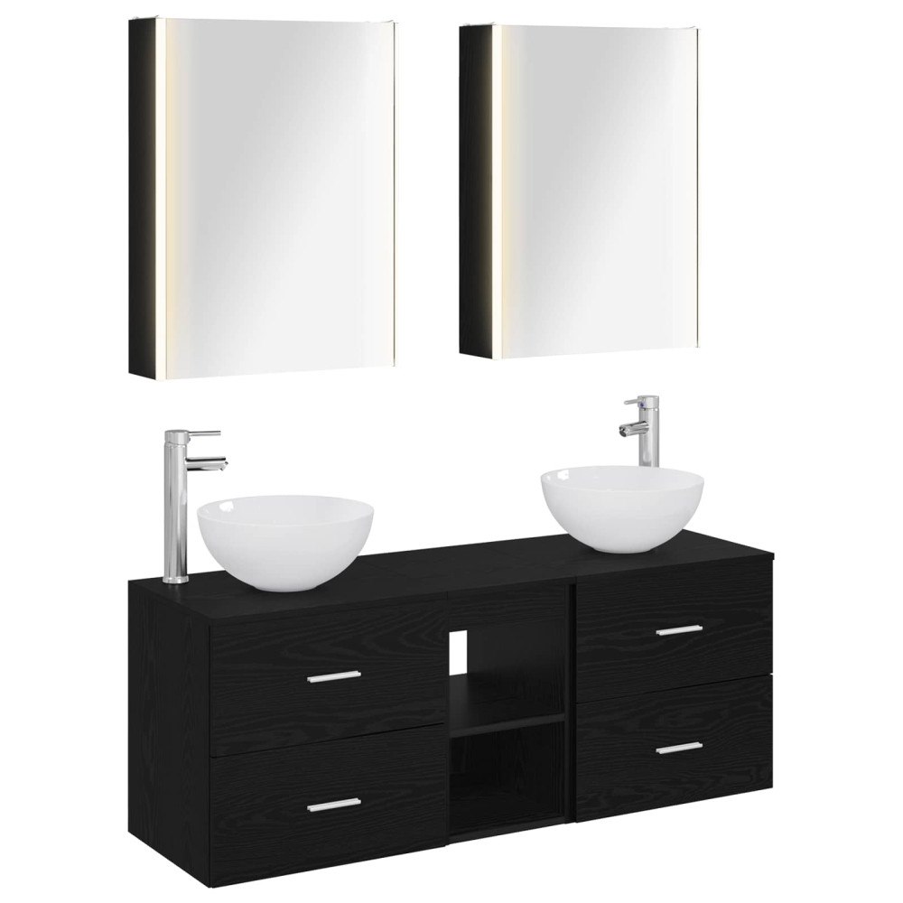 vidaXL Badrumsmöbelset 5 pcs Svart ek Konstruerat trä och glas