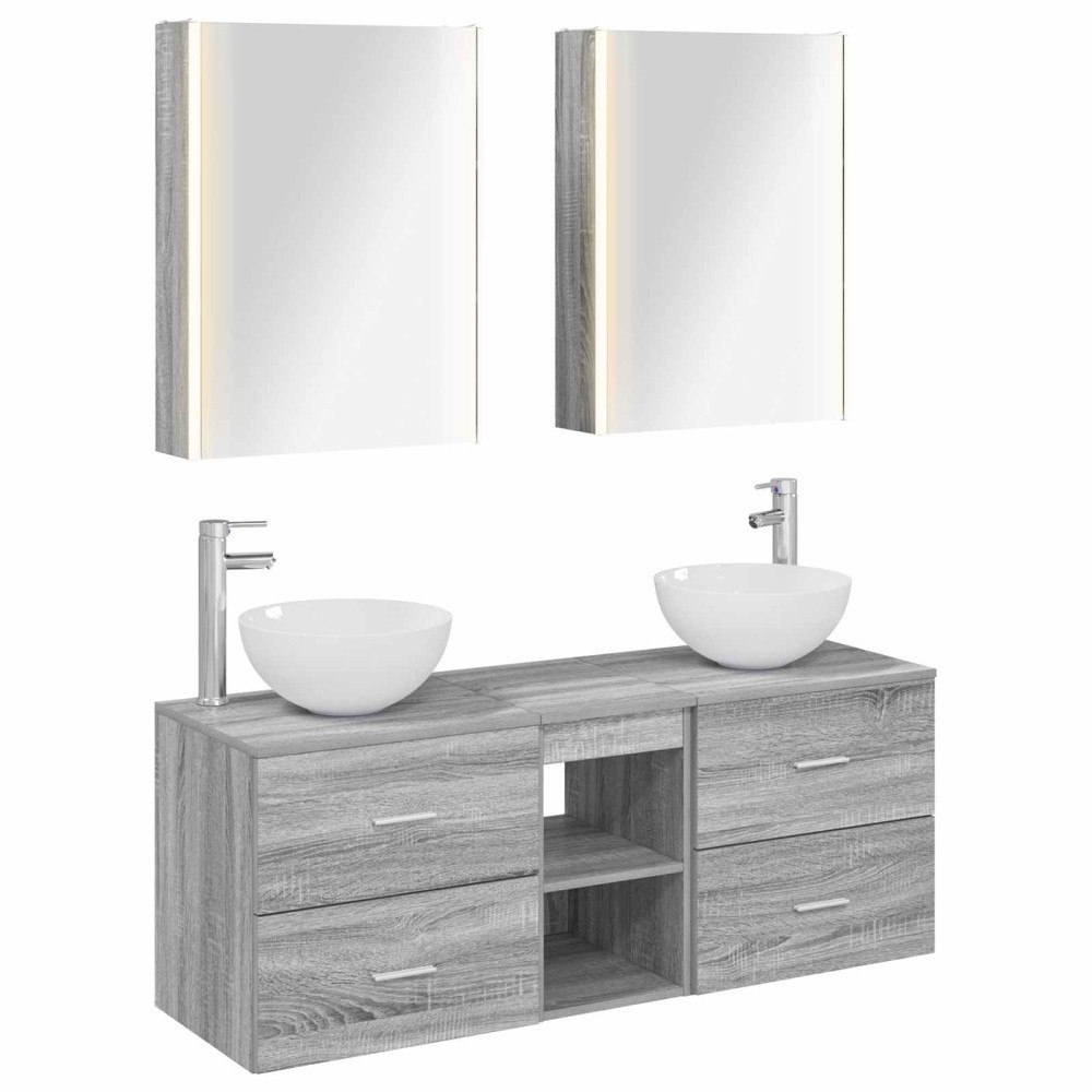 vidaXL Badrumsmöbelset 5 pcs Grå Sonoma Konstruerat trä och glas