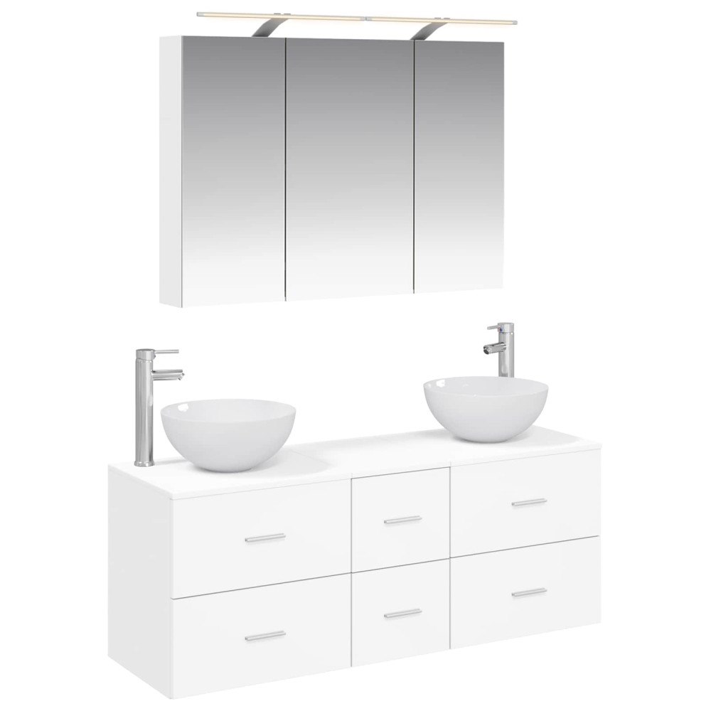 vidaXL Badrumsmöbelset 4 pcs Vit Konstruerat trä och glas