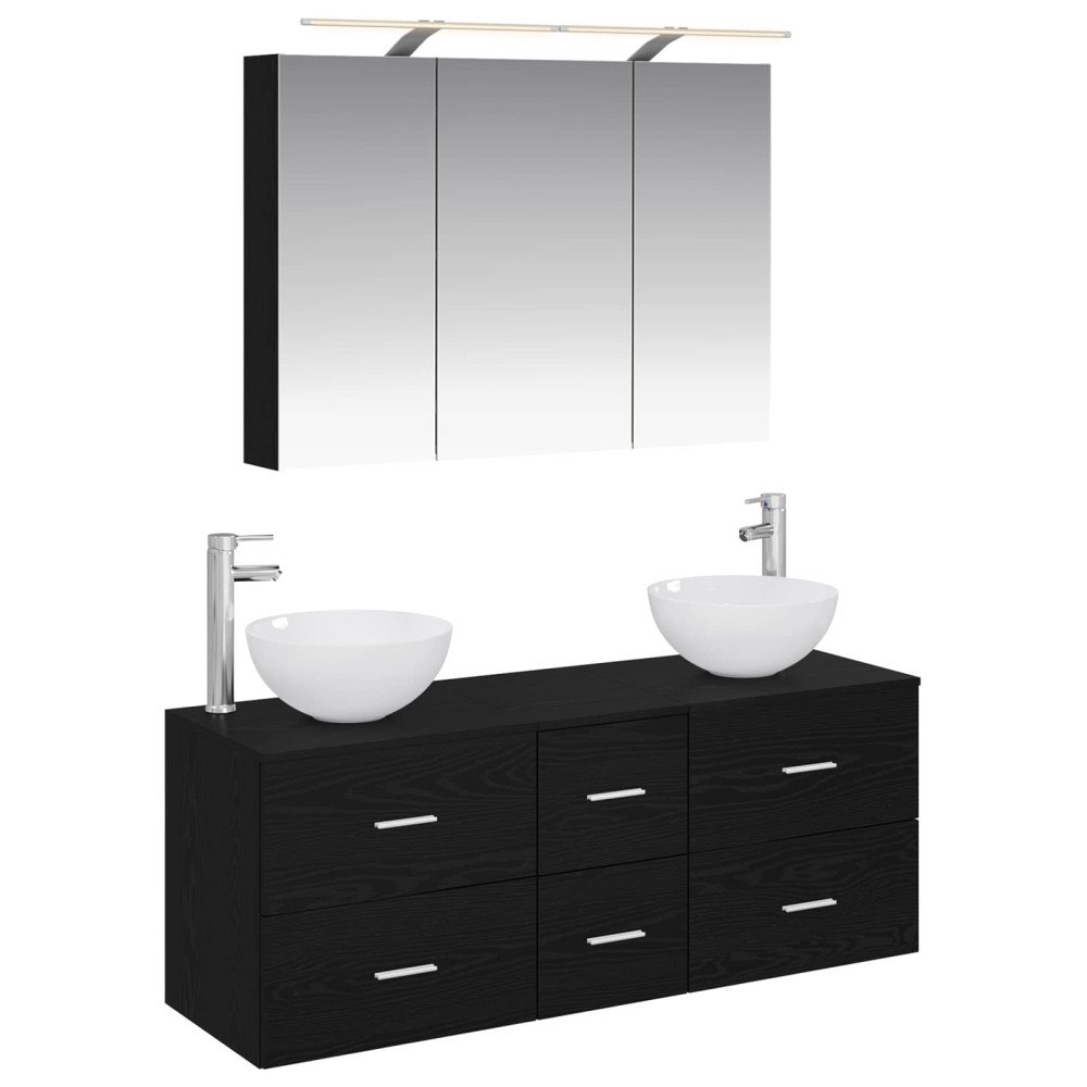 vidaXL Badrumsmöbelset 4 pcs Svart ek Konstruerat trä och glas