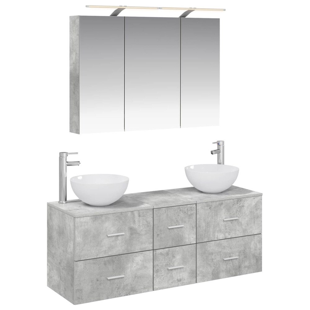 vidaXL Badrumsmöbelset 4 pcs Betonggrå Konstruerat trä och glas