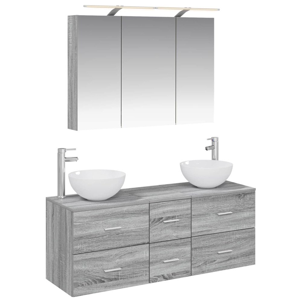 vidaXL Badrumsmöbelset 4 pcs Grå Sonoma Konstruerat trä och glas