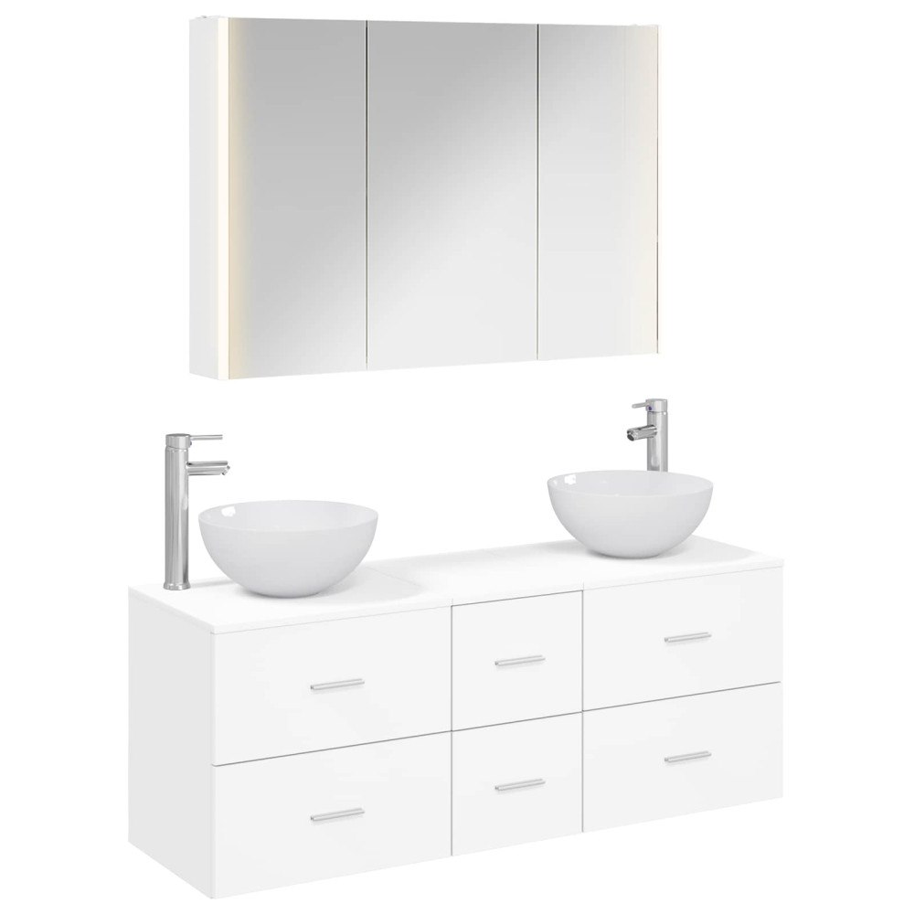 vidaXL Badrumsmöbelset 4 pcs Vit Konstruerat trä och glas