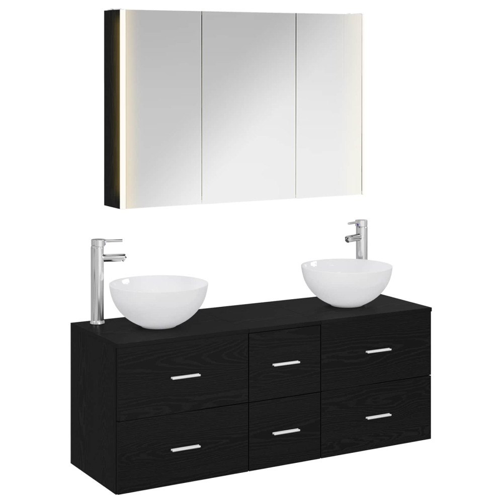 vidaXL Badrumsmöbelset 4 pcs Svart ek Konstruerat trä och glas