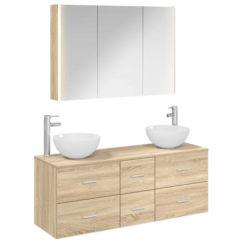 vidaXL Badrumsmöbelset 4 pcs Sonoma-ek Konstruerat trä och glas