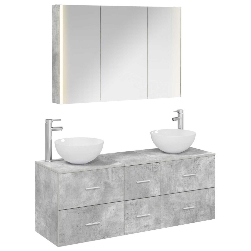 vidaXL Badrumsmöbelset 4 pcs Betonggrå Konstruerat trä och glas