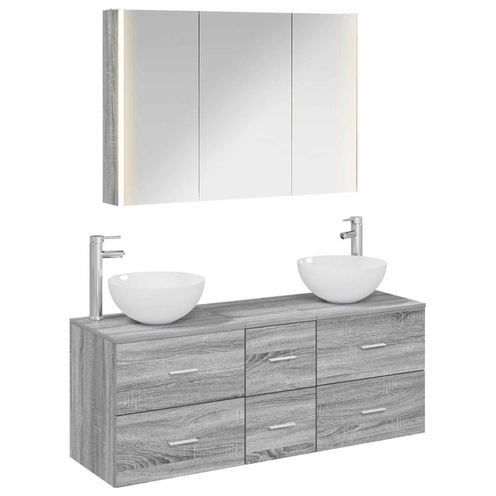 vidaXL Badrumsmöbelset 4 pcs Grå Sonoma Konstruerat trä och glas