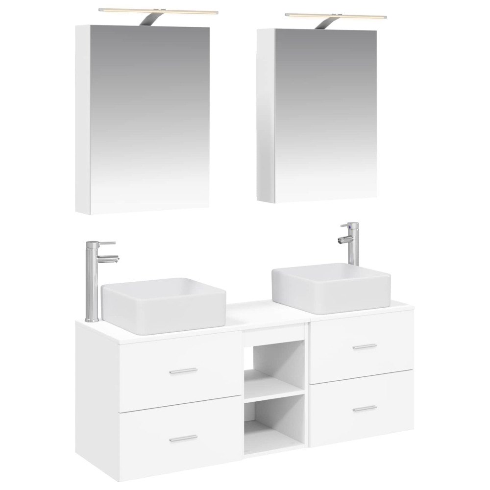 vidaXL Badrumsmöbelset 5 pcs Vit Konstruerat trä och glas