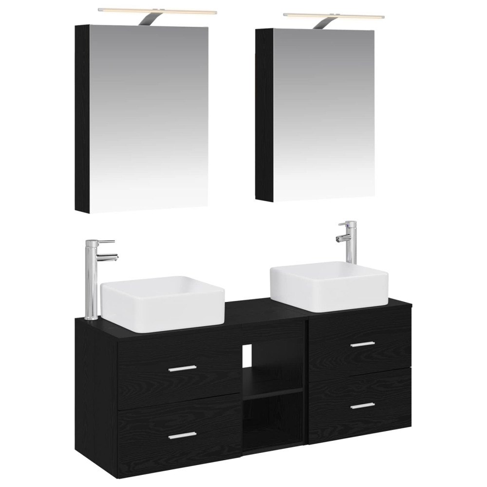 vidaXL Badrumsmöbelset 5 pcs Svart ek Konstruerat trä och glas