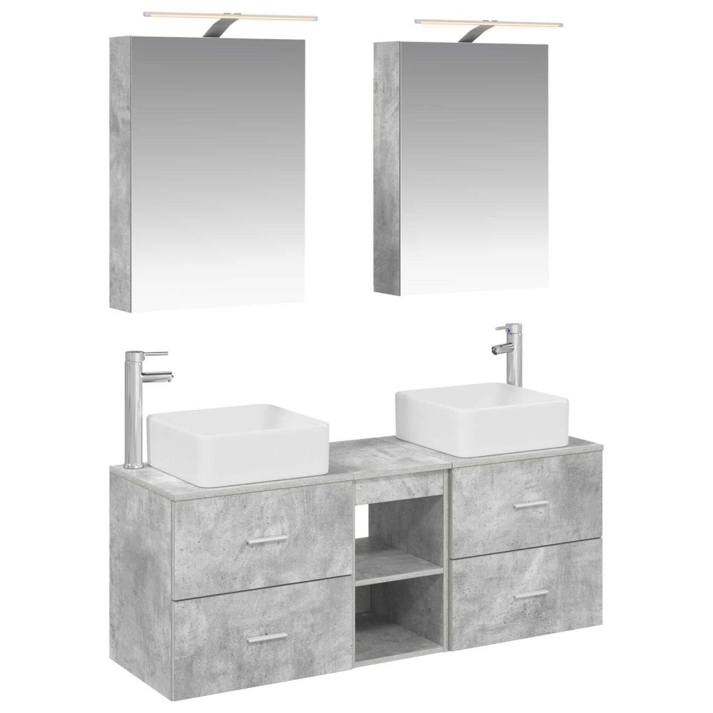 vidaXL Badrumsmöbelset 5 pcs Betonggrå Konstruerat trä och glas