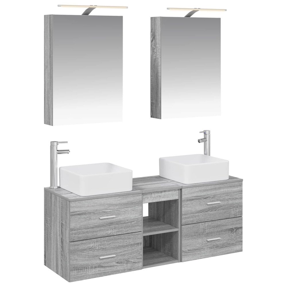 vidaXL Badrumsmöbelset 5 pcs Grå Sonoma Konstruerat trä och glas