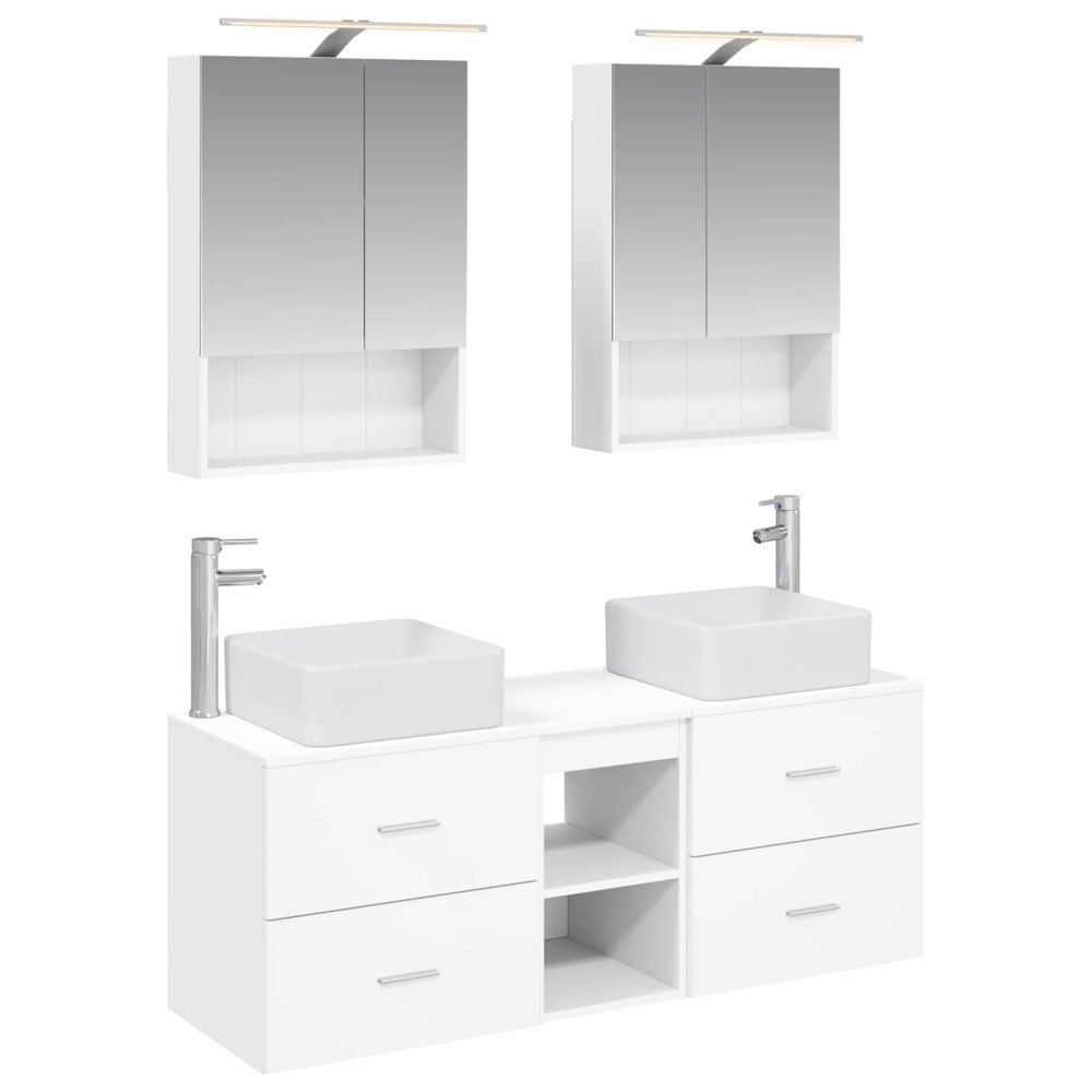 vidaXL Badrumsmöbelset 5 pcs Vit Konstruerat trä och glas