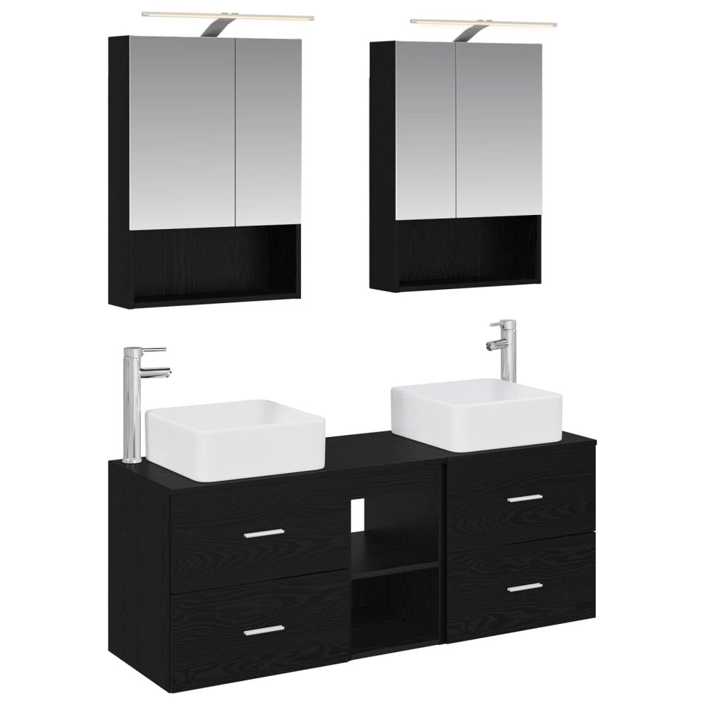 vidaXL Badrumsmöbelset 5 pcs Svart ek Konstruerat trä och glas