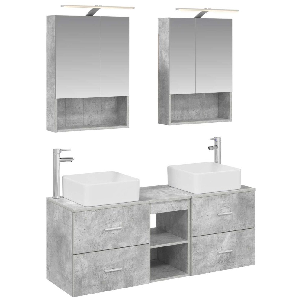 vidaXL Badrumsmöbelset 5 pcs Betonggrå Konstruerat trä och glas