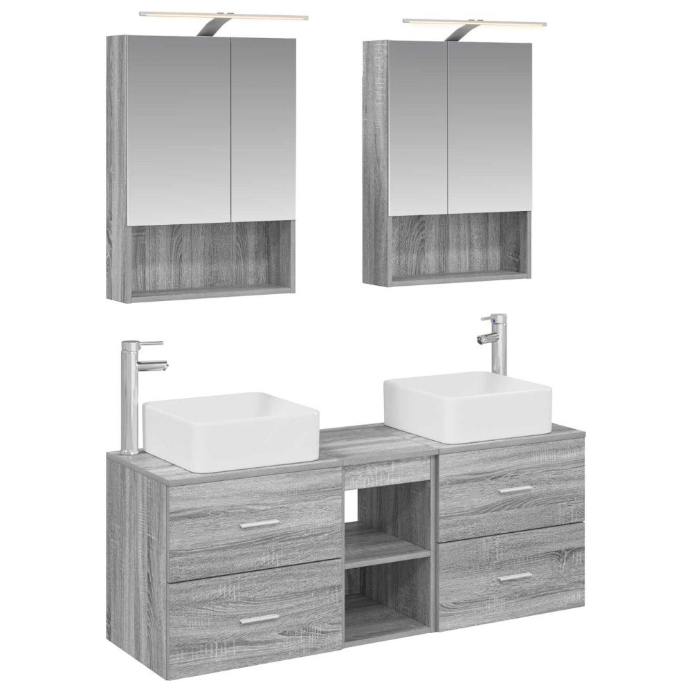 vidaXL Badrumsmöbelset 5 pcs Grå Sonoma Konstruerat trä och glas
