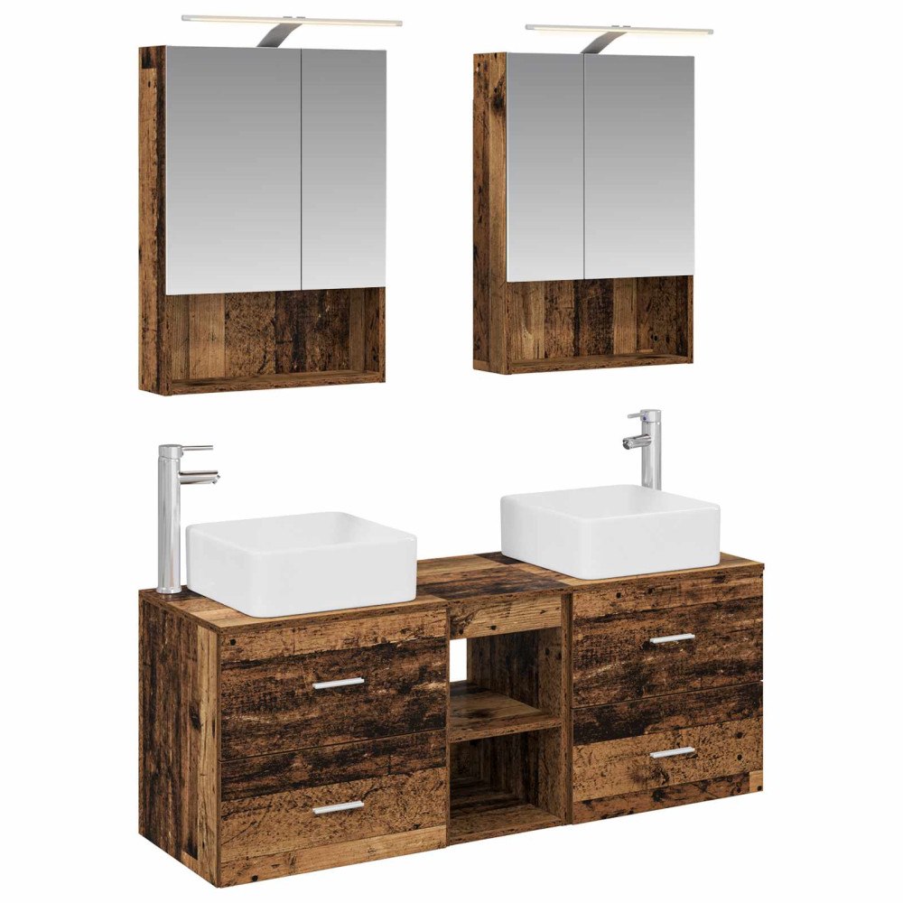 vidaXL Badrumsmöbelset 5 pcs Gammalt trä Konstruerat trä och glas