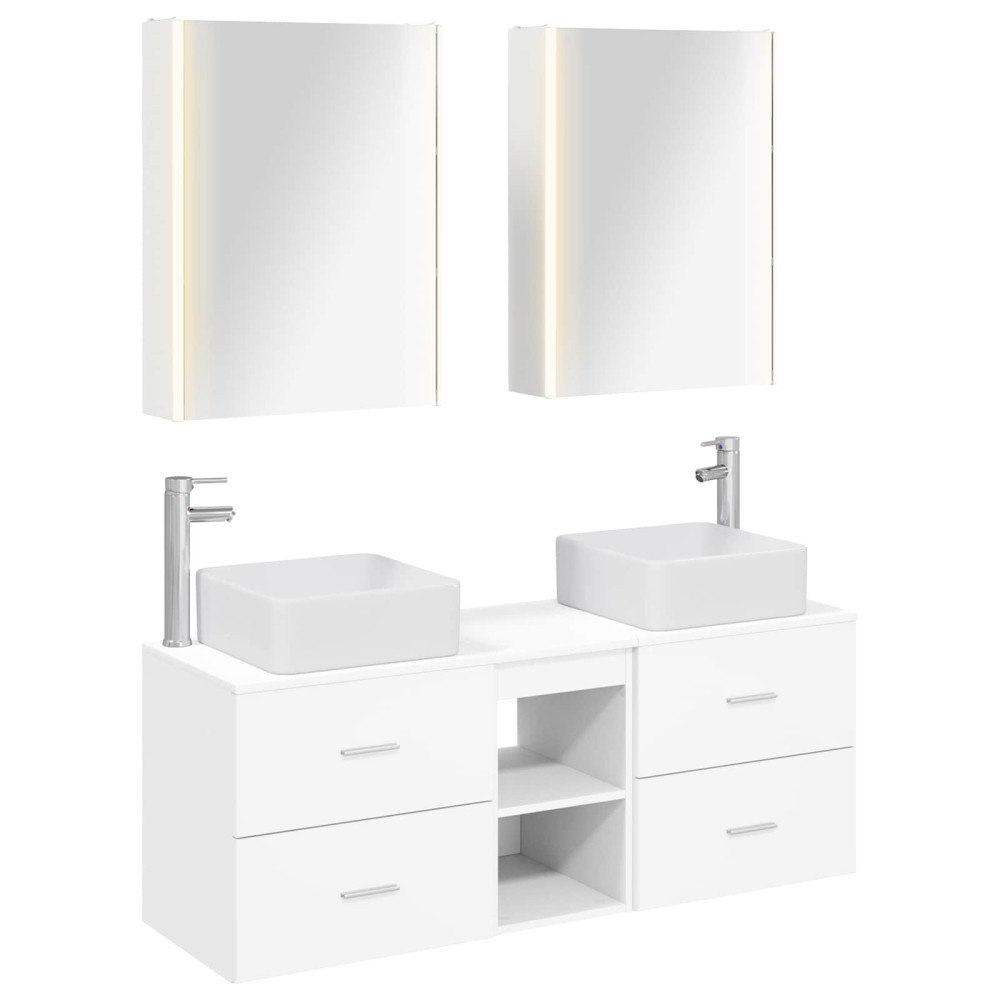 vidaXL Badrumsmöbelset 5 pcs Vit Konstruerat trä och glas
