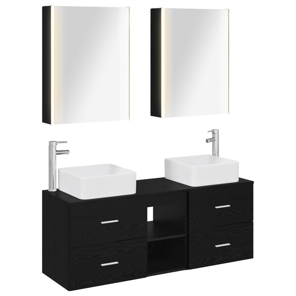 vidaXL Badrumsmöbelset 5 pcs Svart ek Konstruerat trä och glas
